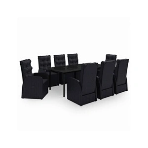 vidaXL Ensemble de salle à manger de jardin avec coussins 9 pcs Noir pas cher