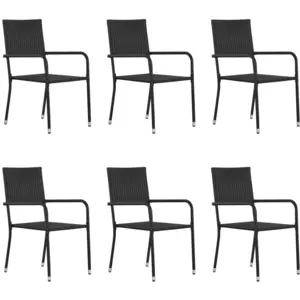 vidaXL Chaise à dîner de jardin empilable lot de 6 noir résine tressée pas cher