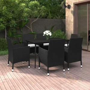 vidaXL Ensemble à manger de jardin coussins 7 pcs Résine tressée Verre pas cher