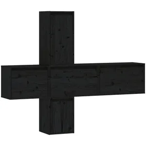 vidaXL Meubles TV 5 pcs Noir Bois massif de pin pas cher