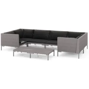 vidaXL Salon de jardin 7 pcs avec coussins Résine tressée Gris foncé pas cher