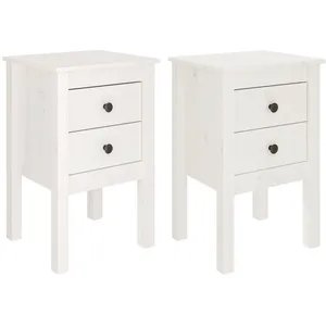 vidaXL Tables de chevet 2 pcs Blanc 40x35x61,5 cm Bois de pin massif pas cher