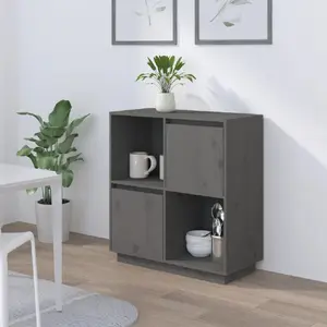 vidaXL Buffet Gris 74x35x80 cm Bois massif de pin pas cher