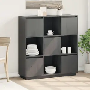 vidaXL Buffet Gris 110,5x35x117 cm Bois massif de pin pas cher