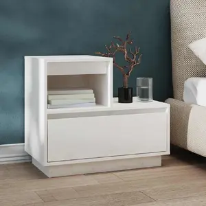 vidaXL Table de chevet Blanc 60x34x51 cm Bois de pin solide pas cher