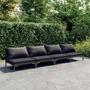 vidaXL Salon de jardin 4 pcs avec coussins Résine tressée Gris foncé pas cher