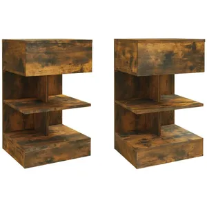 vidaXL Tables de chevet 2 pcs Chêne fumé 40x35x65 cm Bois d'ingénierie pas cher