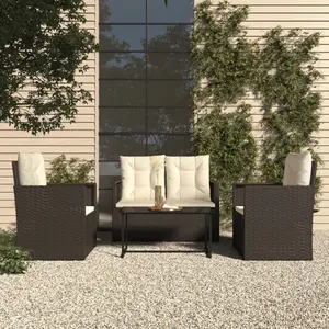 vidaXL Salon de jardin avec coussins 4 pcs résine tressée noir pas cher