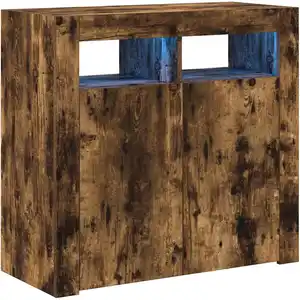 vidaXL Buffet avec lumières LED chêne fumé 80x35x75 cm pas cher