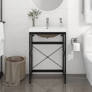 vidaXL Cadre de lavabo de salle de bain vasque à encastrer Noir Fer pas cher