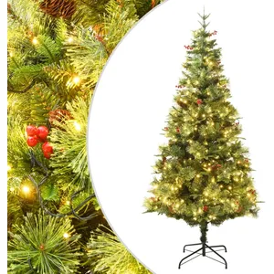 Comparateur de prix : vidaXL Sapin de Noël pré-éclairé et pommes de pin vert 120cm PVC et PE