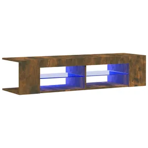 vidaXL Meuble TV avec lumières LED chêne fumé 135x39x30 cm pas cher