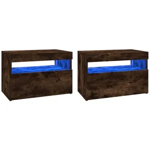 vidaXL Meubles TV 2 pcs avec lumières LED Chêne fumé 60x35x40 cm pas cher