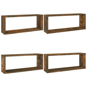 Comparateur de prix : vidaXL Étagères murales cube 4 pcs Chêne fumé 60x15x23 cm Bois
