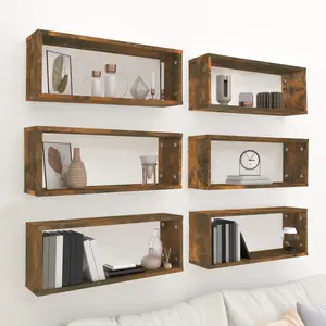 Comparateur de prix : vidaXL Étagères murales cube 6 pcs Chêne fumé 60x15x23 cm Bois