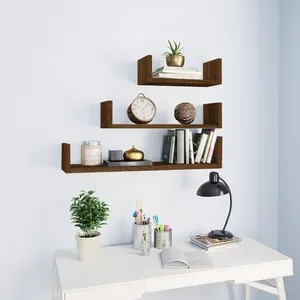 vidaXL Étagères murales d'affichage3pcs Chêne marron Bois d'ingénierie