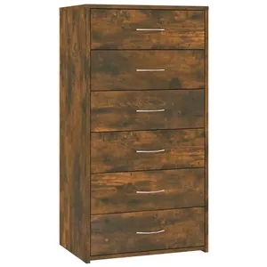 vidaXL Buffet avec 6 tiroirs Chêne fumé 50x34x96 cm Bois d'ingénierie pas cher