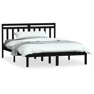 vidaXL Cadre de lit Noir Bois de pin massif 140x190 cm pas cher