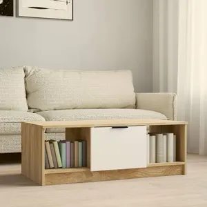 vidaXL Table basse Blanc et chêne sonoma 102x50x36cm Bois d'ingénierie pas cher
