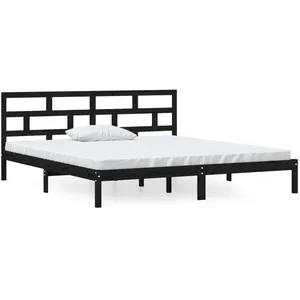 vidaXL Cadre de lit Noir Bois de pin massif 140x190 cm pas cher