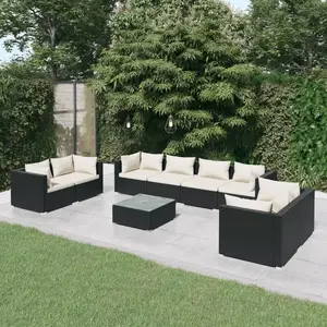 vidaXL Salon de jardin 9 pcs avec coussins Résine tressée Noir pas cher
