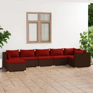vidaXL Salon de jardin 7 pcs avec coussins Résine tressée Marron pas cher