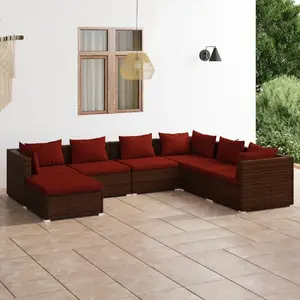vidaXL Salon de jardin 7 pcs avec coussins Résine tressée Marron pas cher