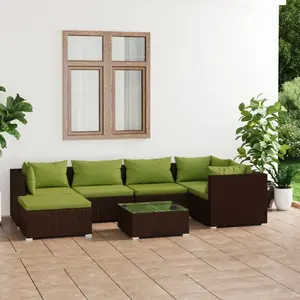 vidaXL Salon de jardin 7 pcs avec coussins Résine tressée Marron pas cher