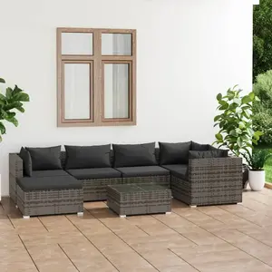 vidaXL Salon de jardin 7 pcs avec coussins Résine tressée Gris pas cher