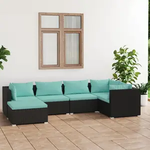vidaXL Salon de jardin 6 pcs avec coussins Résine tressée Noir pas cher
