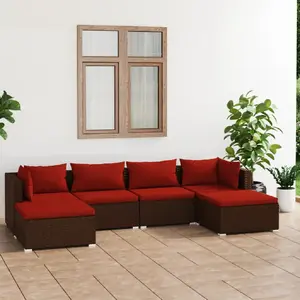 vidaXL Salon de jardin 6 pcs avec coussins Résine tressée Marron pas cher