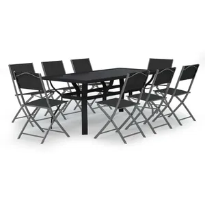 vidaXL Ensemble de salle à manger de jardin 9 pcs Gris et noir pas cher