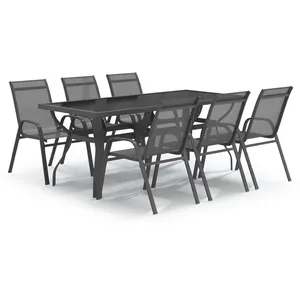 vidaXL Ensemble de salle à manger de jardin 7 pcs Gris et noir pas cher