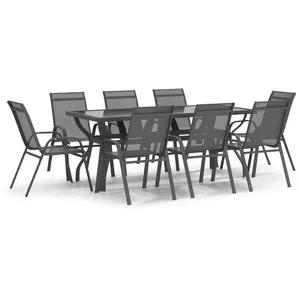 vidaXL Ensemble de salle à manger de jardin 9 pcs Gris et noir pas cher