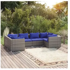 vidaXL Salon de jardin 6 pcs avec coussins résine tressée gris pas cher
