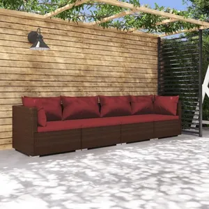 vidaXL Salon de jardin 4 pcs avec coussins Résine tressée Marron pas cher
