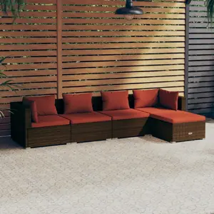 vidaXL Salon de jardin 5 pcs avec coussins résine tressée marron pas cher