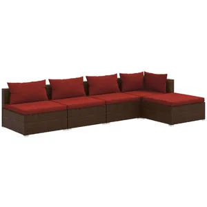 vidaXL Salon de jardin 5 pcs avec coussins résine tressée marron pas cher