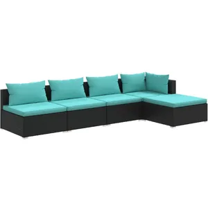 vidaXL Salon de jardin 5 pcs avec coussins Résine tressée Noir pas cher
