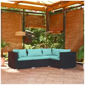vidaXL Salon de jardin 4 pcs avec coussins Résine tressée Noir pas cher