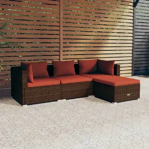 vidaXL Salon de jardin 4 pcs avec coussins Résine tressée Marron pas cher