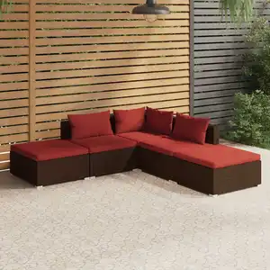 vidaXL Salon de jardin 5 pcs avec coussins résine tressée marron pas cher