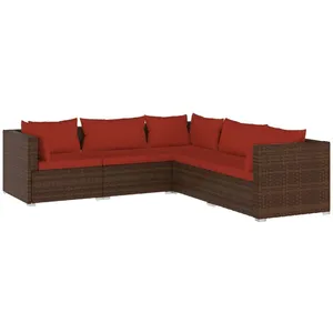 vidaXL Salon de jardin 5 pcs avec coussins résine tressée marron pas cher