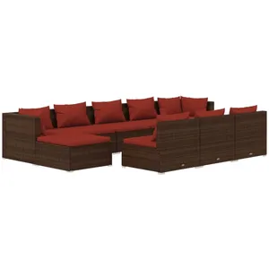 vidaXL Salon de jardin 10 pcs avec coussins Marron Résine tressée pas cher
