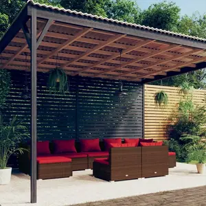 vidaXL Salon de jardin 9 pcs avec coussins Marron Résine tressée pas cher
