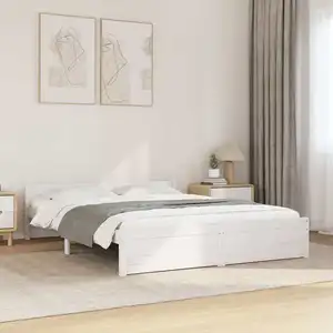vidaXL Cadre de lit Blanc Bois massif 150x200 cm Très grand pas cher