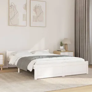 vidaXL Cadre de lit Blanc Bois massif 140x200 cm pas cher