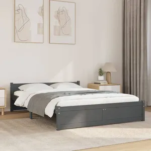 vidaXL Cadre de lit Gris Bois massif 135x190 cm Double pas cher