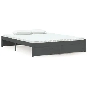 vidaXL Cadre de lit Gris Bois massif 135x190 cm Double pas cher