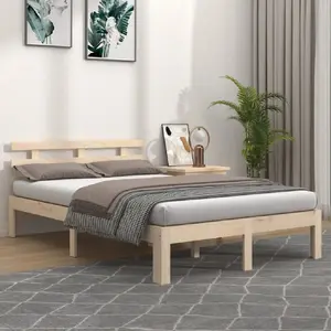 vidaXL Cadre de lit bois massif 135x190 cm double pas cher